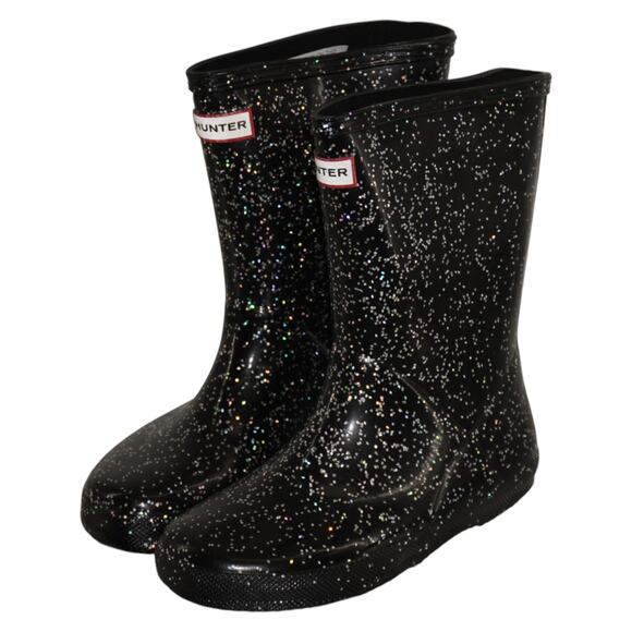 Hunter Kids Glitter Rain Boots Black Sparkle Waterproof  Size 13 US 1 EU 32 - Picture 1 of 9